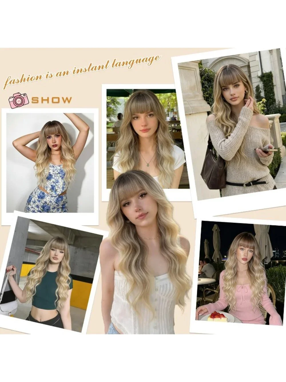 Women's Ombre Blonde 26 Inch Natural Looking Heat Resistant Synthetic Wigs Bangs